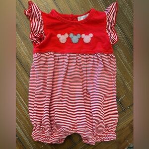 Red Striped Baby Romper Girls with Mickey Design Disney